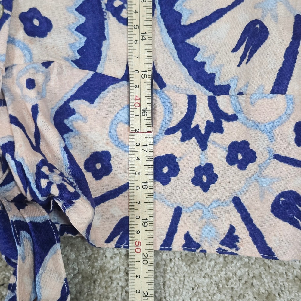 Christian‎ Siriano Shirt Tie Front Blue Paisley Linen Blend Boho S - Picture 9 of 10